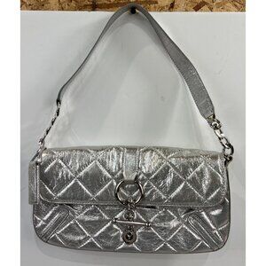 Antonio Melani Silver Quilted Leather Shoulder Bag Chain Strap & Clasp Closure ~